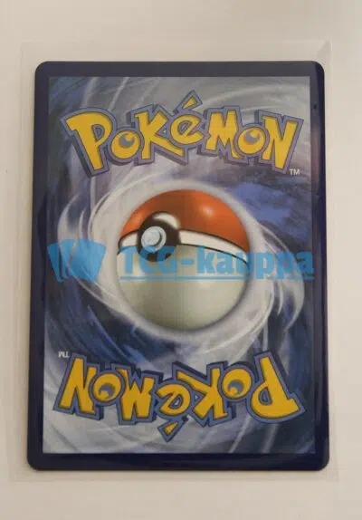 Pokémon-kortti penny-sleevessä kuvattuna takaa
