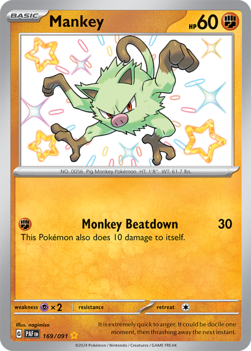 (169/091) Mankey - Shiny Rare - Paldean Fates