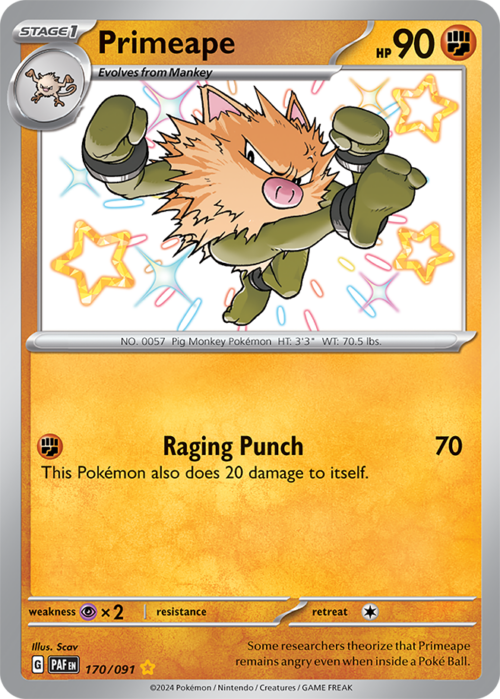 (170/091) Primeape - Shiny Rare - Paldean Fates