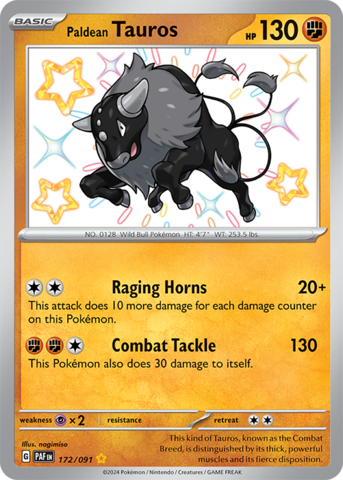 (172/091) Paldean Tauros - Shiny Rare - Paldean Fates