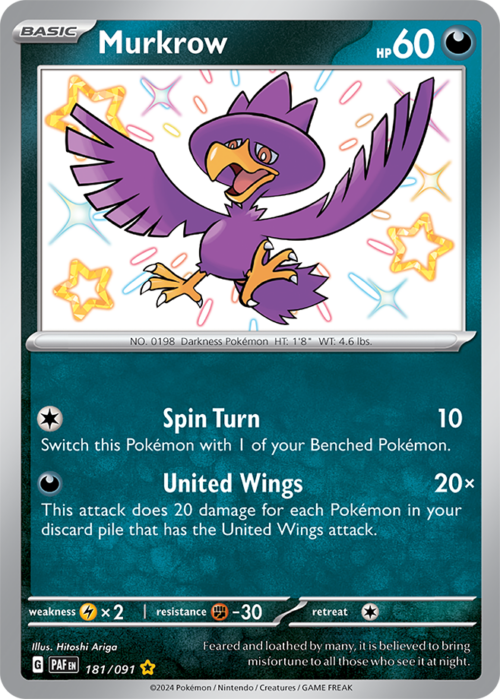 (181/091) Murkrow - Shiny Rare - Paldean Fates