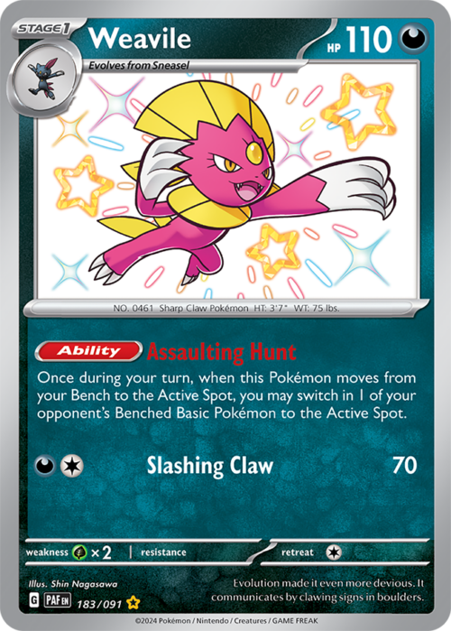 (183/091) Weavile - Shiny Rare - Paldean Fates