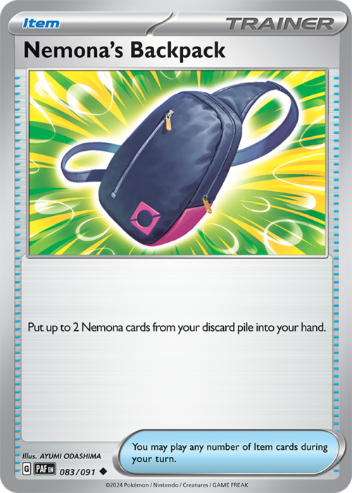 (083/091) Nemona's Backpack - Non-Holo Uncommon - Paldean Fates